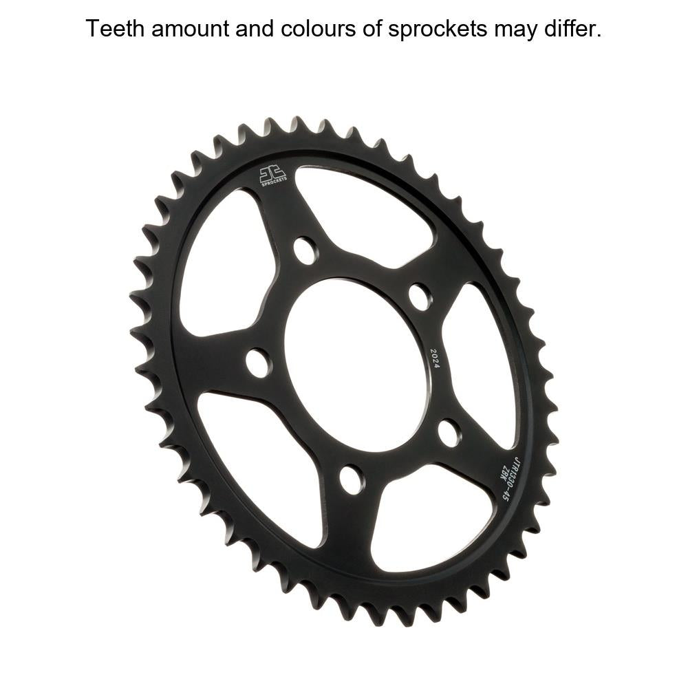 Black zinc rear sprocket by JT Sprockets, JTR1330.45ZBK, designed for 525 pitch motorcycle or dirt bike drivetrain.