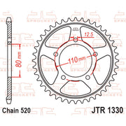 Black zinc rear sprocket by JT Sprockets, model JTR1330.45ZBK, designed for 525 pitch motorcycle chains.