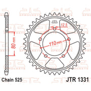 Black zinc rear sprocket for motorcycle by JT Sprockets, JTR1331.42ZBK, 525 pitch with gear teeth visible.