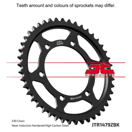 Black zinc rear sprocket for motorcycle, JT Sprockets JTR1479.45ZBK, with 530 pitch and gear teeth visible