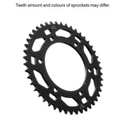 Black zinc rear sprocket from JT Sprockets, model JTR17.46ZBK, with metal teeth and branding visible in the image.