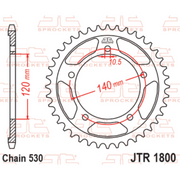 Black zinc rear sprocket by JT Sprockets, model JTR1800.43ZBK, featuring durable metal construction for motorcycle drive systems.