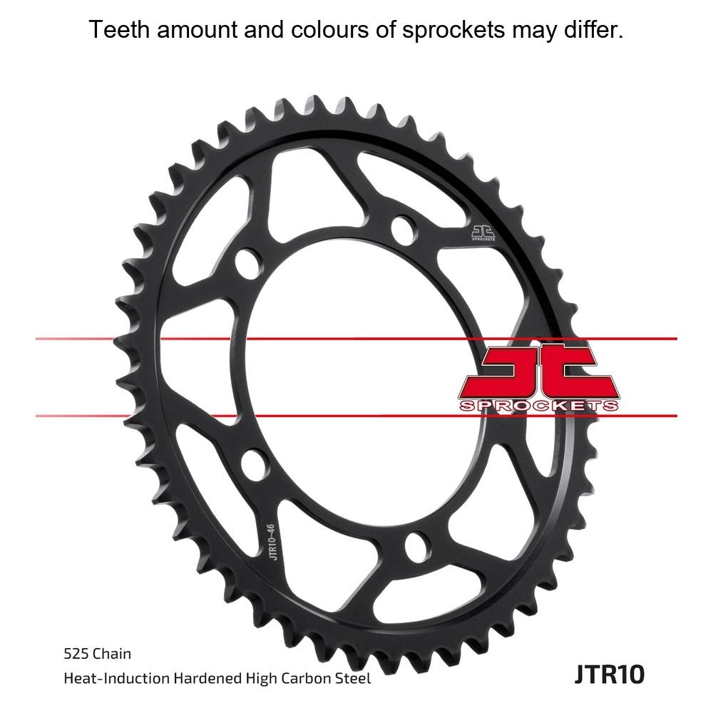 Rear JT Sprockets JTR10.44 motorcycle sprocket with metal teeth and black finish, designed for durable motorcycle chain drive.