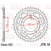 Rear sprocket from JT Sprockets JTR10.44 series, showing a close-up of the black metal sprocket with teeth for motorcycle chain drive.