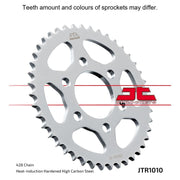 JT Sprockets rear sprocket JTR1010.43 for motorcycles, 428 pitch, featuring durable metal construction and precision machining.