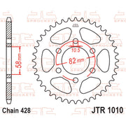 Rear JT Sprockets JTR1010.43 sprocket for motorcycles, 428 pitch, featuring durable metal construction and precision teeth design.