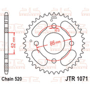 JT Sprockets rear sprocket JTR1071.31 for 520 pitch, showing the metal sprocket with evenly spaced teeth and branding details