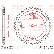 Rear JT Sprockets JTR1072.38 motorcycle sprocket with 520 pitch, featuring durable steel construction and precision gear design.