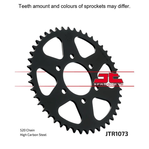 Rear JT Sprockets JTR1073.46 520 pitch sprocket with metal teeth and black finish, designed for motorcycle drive systems.
