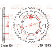 JT Sprockets rear sprocket JTR1075.39 with 520 pitch, featuring durable metal construction and gear teeth for motorcycle drivetrain.