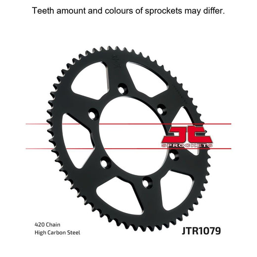 Rear JT Sprockets JTR1079.53 motorcycle sprocket with metal teeth and mounting holes, showing a close-up of the sprocket's surface.