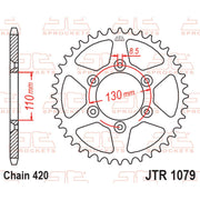Rear sprocket from JT Sprockets JTR1079.53, featuring durable metal construction and gear teeth for motorcycle drivetrain.