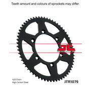 Rear sprocket from JT Sprockets, model JTR1079.62, showing multiple metal teeth designed for motorcycle or bike drivetrain.