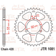 Rear sprocket from JT Sprockets, model JTR1081.46, featuring durable steel construction and precise gear teeth for motorcycle use.