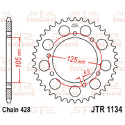 Rear sprocket from JT Sprockets JTR1134.48, showcasing its metal construction and gear teeth for motorcycle drivetrain.