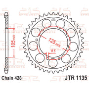 Rear sprocket from JT Sprockets JTR1135.69, showing the metal teeth and design for motorcycle drivetrain performance.