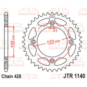 Rear sprocket from JT Sprockets JTR1140.63 series, showing the metallic gear with evenly spaced teeth and branding details.
