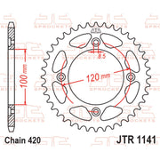 Rear sprocket from JT Sprockets, model JTR1141.51, showing the silver metal construction with gear teeth for motorcycle or bike.