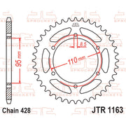Rear sprocket from JT Sprockets, model JTR1163.45, featuring durable metal construction and gear teeth for motorcycle drivetrain.