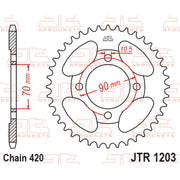 JT Sprockets rear sprocket JTR1203.42, black metal motorcycle sprocket with evenly spaced teeth and mounting holes.