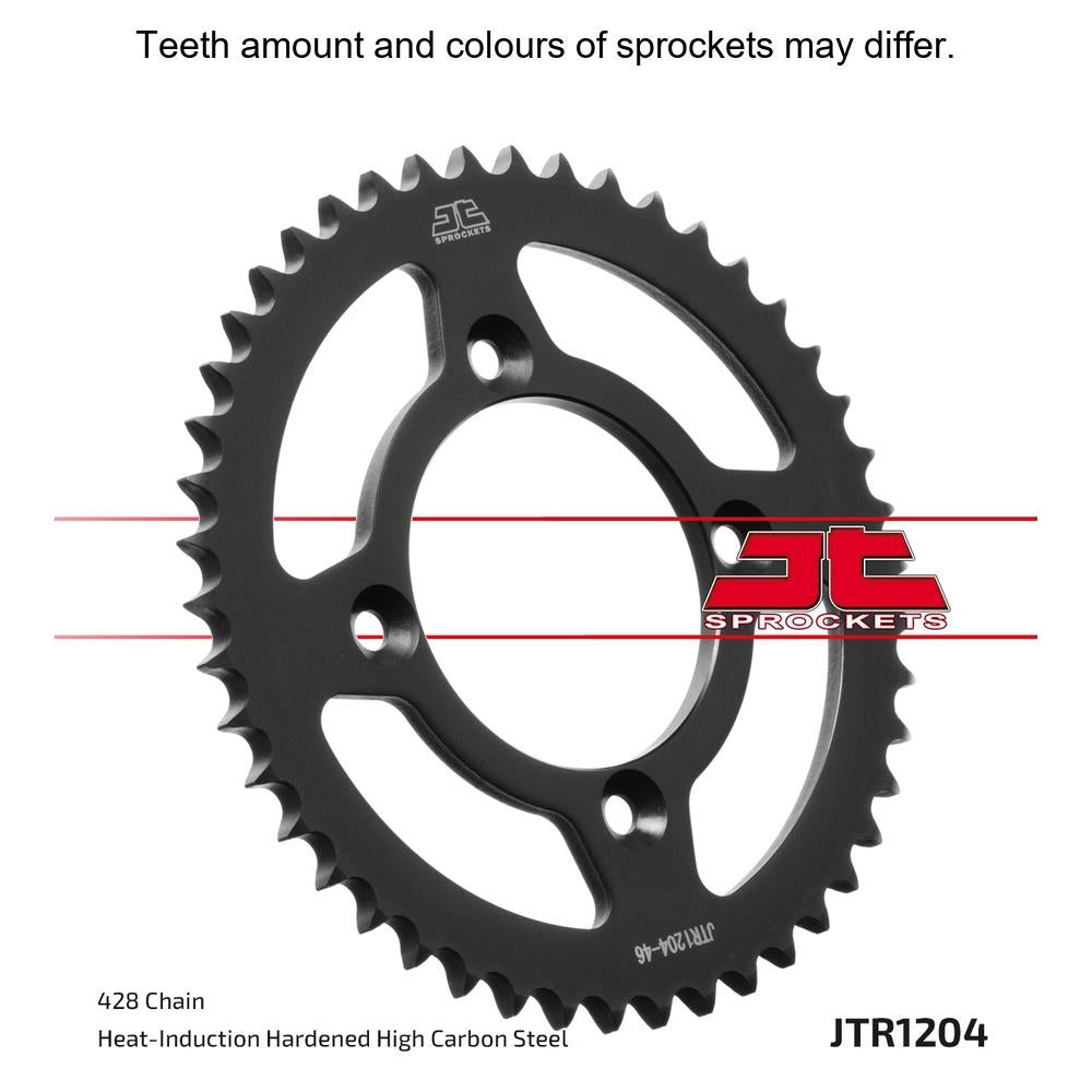 JT Sprockets rear sprocket JTR1204.49 with 428 pitch, showcasing the durable metal construction and gear teeth design.