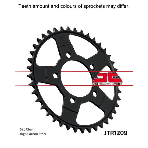 Rear sprocket by JT Sprockets, model JTR1209.41, showing the gear teeth and mounting hole details on a clean surface.