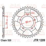 Rear sprocket from JT Sprockets JTR1209.41, showing the metal gear with teeth and mounting holes for motorcycle drivetrain.