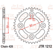 JT Sprockets rear sprocket JTR1212.36 with 428 pitch, featuring durable steel construction and precise gear teeth for motorcycle performance.