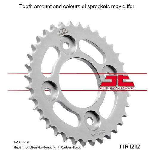 JT Sprockets rear sprocket JTR1212.37 with 428 pitch, featuring metal construction and gear teeth for motorcycle or dirt bike drivetrain.