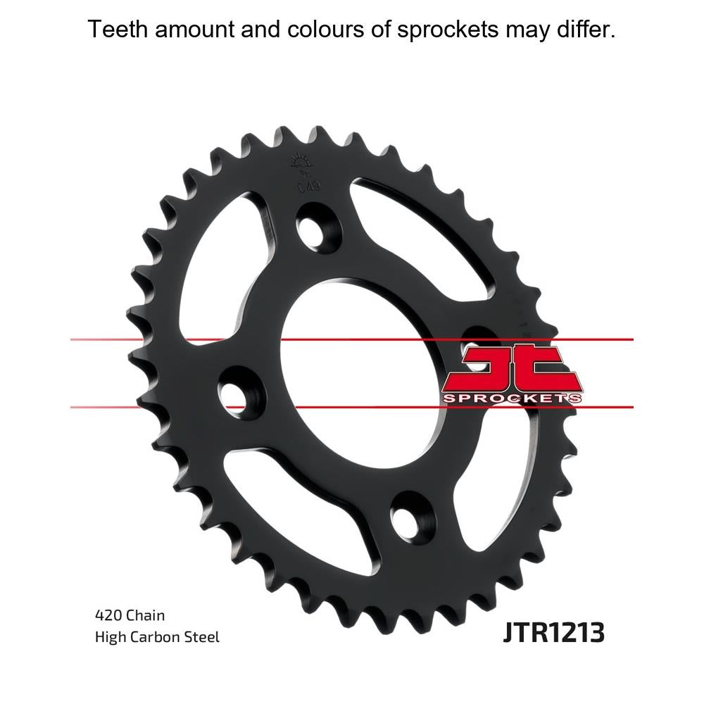 Rear sprocket from JT Sprockets JTR1213.37 series, featuring durable metal construction and precise gear teeth for motorcycle performance.