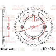 Rear sprocket from JT Sprockets JTR1214.38, metal motorcycle sprocket with detailed teeth for optimal chain engagement.