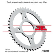 Rear sprocket from JT Sprockets JTR1221.44 series, showing the metal sprocket with teeth designed for motorcycle chain drive.