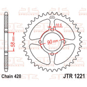 Rear sprocket from JT Sprockets, model JTR1221.45, showing the metal sprocket with teeth for motorcycle chain drive.