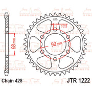 JT Sprockets rear sprocket JTR1222.47 with 428 pitch, featuring durable metal construction and precise tooth design for motorcycle use.