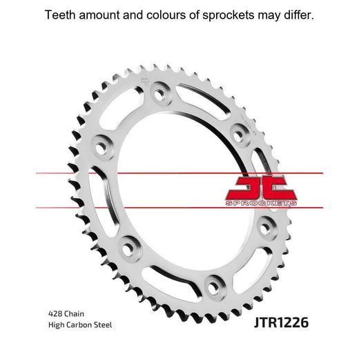 Rear JT Sprockets JTR1226.49 sprocket with multiple teeth and metallic finish, designed for motorcycle drivetrain performance.