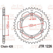 Rear sprocket from JT Sprockets, model JTR1226.49, with evenly spaced teeth for motorcycle chain drive.