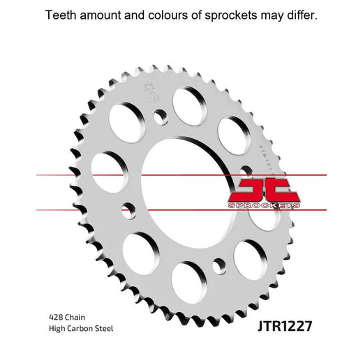 Rear JT Sprockets JTR1227.45 sprocket with metal teeth and mounting holes, designed for motorcycle chain drive.