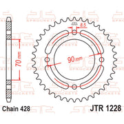 Rear motorcycle sprocket by JT Sprockets, model JTR1228.34, featuring durable steel construction and precision machining.