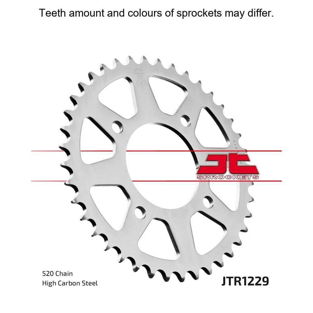 Rear JT Sprockets JTR1229.40 sprocket for motorcycles, featuring durable metal construction and precise gear teeth.