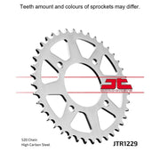 Rear JT Sprockets JTR1229.40 sprocket for motorcycles, featuring durable metal construction and precise gear teeth.