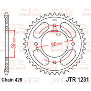 Rear sprocket by JT Sprockets, model JTR1231.36, featuring durable metal construction and gear teeth for motorcycle drive systems.