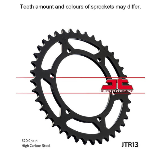 Rear JT Sprockets JTR13.41 520 pitch sprocket with visible teeth and brand markings for motorcycle or dirt bike use.