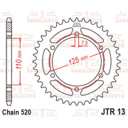 Rear sprocket by JT Sprockets, JTR13.44 model, designed for 520 pitch motorcycles, shown in silver with gear teeth.