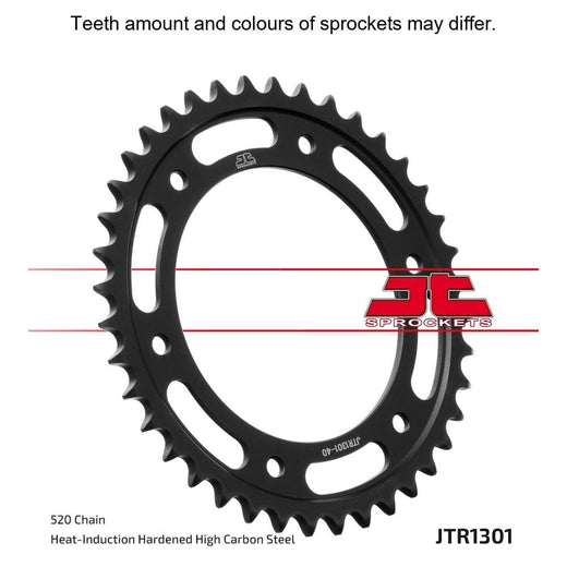 Rear JT Sprockets JTR1301.40 520 pitch sprocket with multiple teeth, made of durable metal, designed for motorcycle drivetrain.