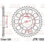 Rear sprocket by JT Sprockets, model JTR1303.39, designed for 520 pitch motorcycles, featuring durable metal construction.
