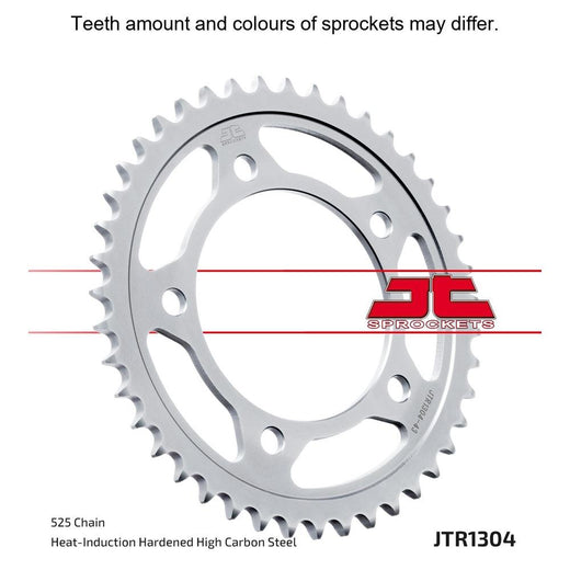 Rear JT Sprockets JTR1304.42 525 pitch sprocket with metal teeth and black finish, designed for motorcycle chain drive systems.