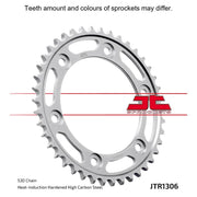 Rear sprocket from JT Sprockets, model JTR1306.41, featuring durable metal construction for motorcycle drivetrain performance.