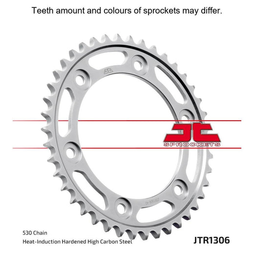 Rear JT Sprockets JTR1306.41 motorcycle sprocket with metal teeth and mounting holes, designed for durable chain drive performance.