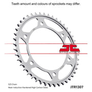 Rear JT Sprockets JTR1307.43 for 525 pitch motorcycle, featuring durable metal construction and precise gear teeth.