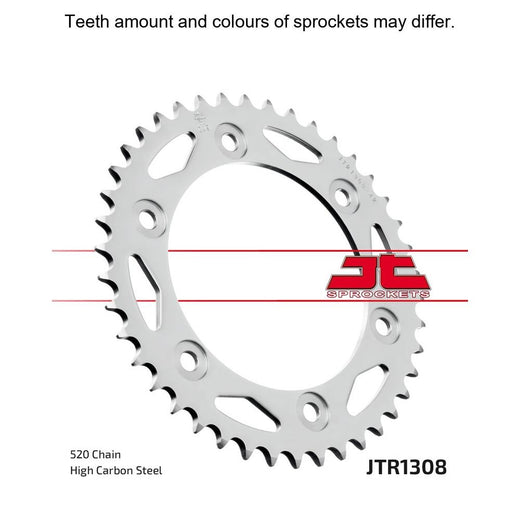 Rear JT Sprockets JTR1308.45 motorcycle sprocket with metal teeth and black finish, designed for durable drive performance.
